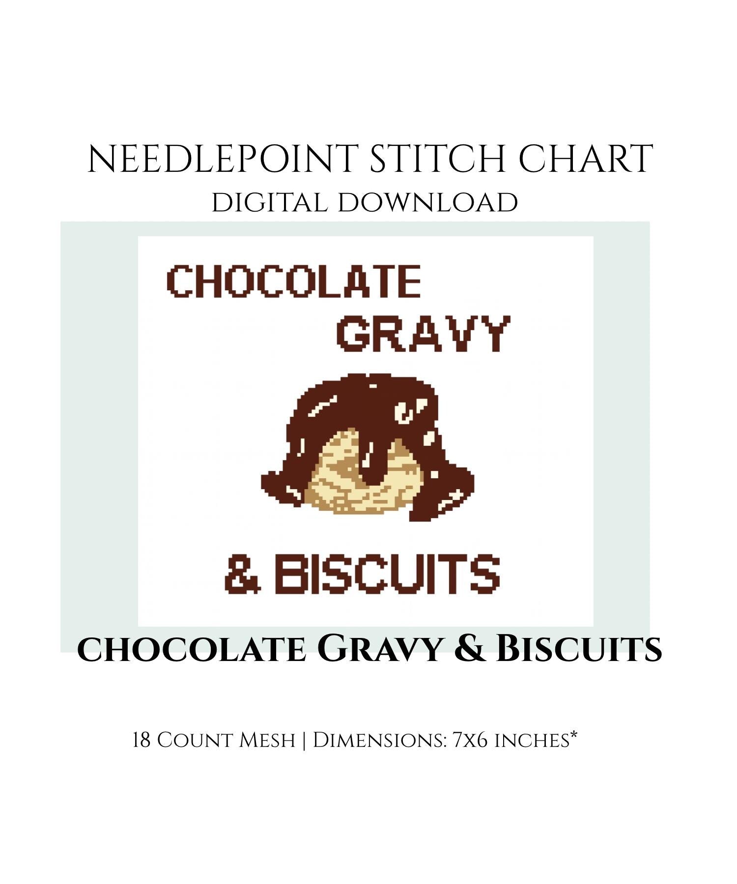 Chocolate Gravy & Biscuits Needlepoint Stitch Chart Digital Download