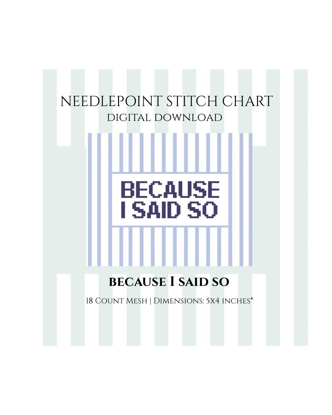 Because I Said So Needlepoint Stitch Chart Digital Download