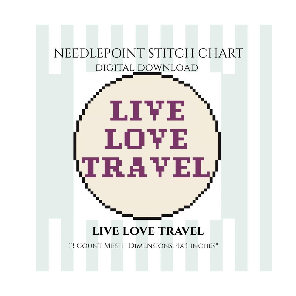 Live Love Travel Ornament Needlepoint Stitch Chart Digital Download
