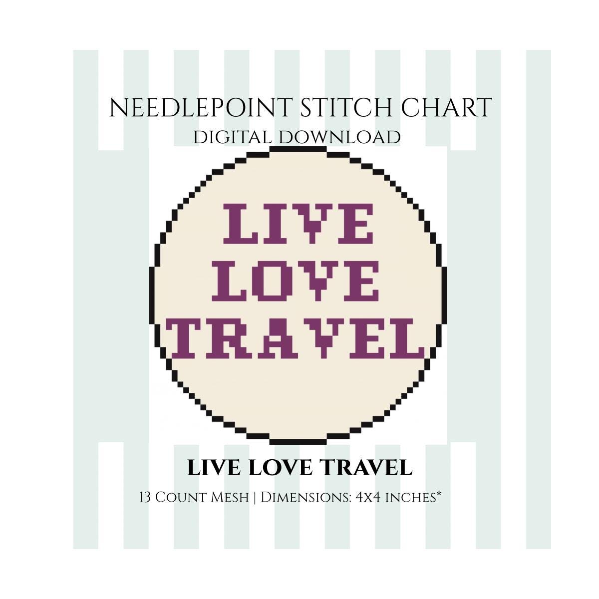 Live Love Travel Ornament Needlepoint Stitch Chart Digital Download