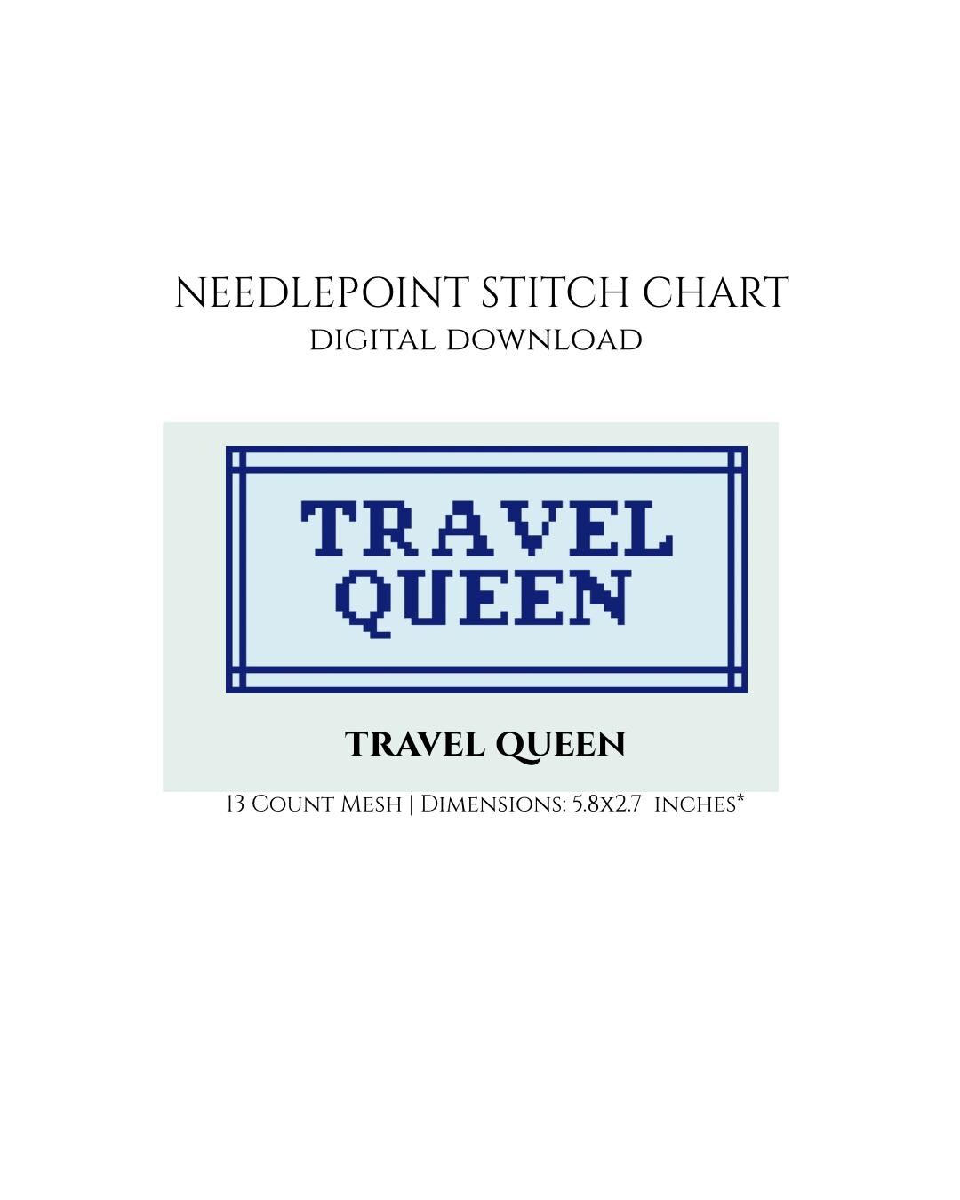 Travel Queen Needlepoint Stitch Chart Digital Download