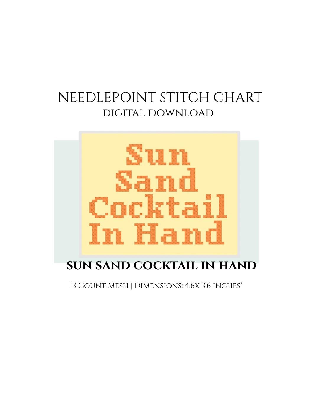 Sun Sand Cocktail In Hand Needlepoint Stitch Chart Digital Download