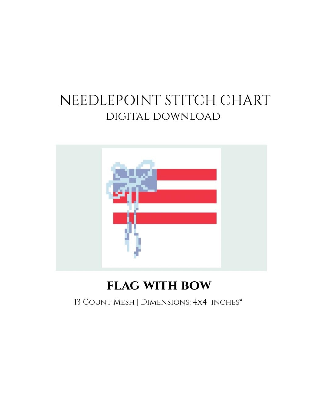 Flag With Bow Needlepoint Stitch Chart Digital Instant Download