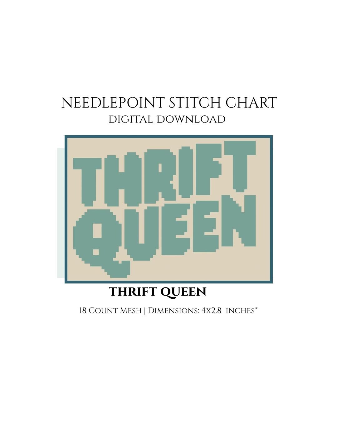 Thrift Queen Needlepoint Stitch Chart Digital Download