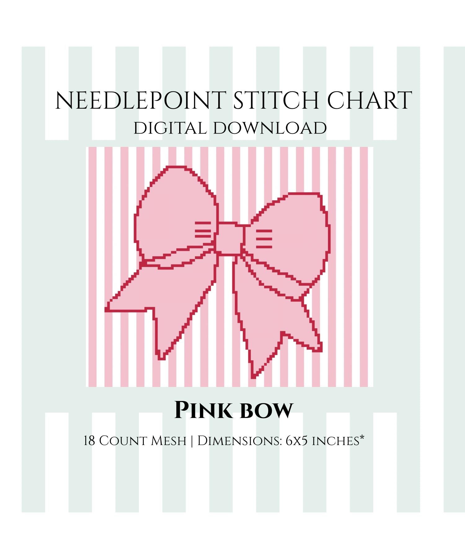 Pink Bow Needlepoint Stitch Chart Digital Instant Download