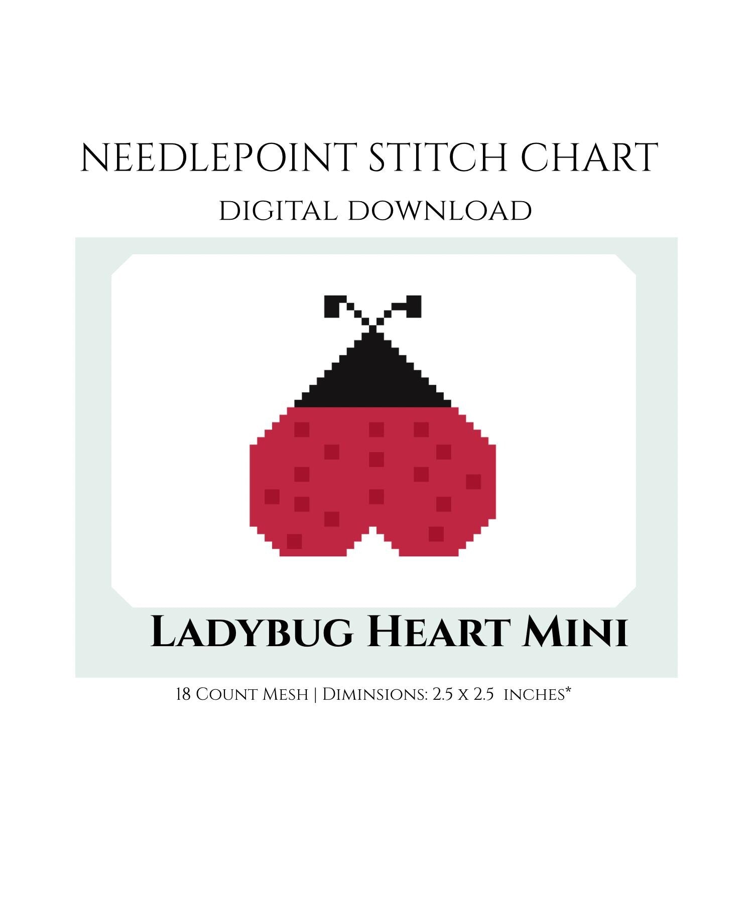Ladybug Heart Mini Needlepoint Stitch Chart Digital Download
