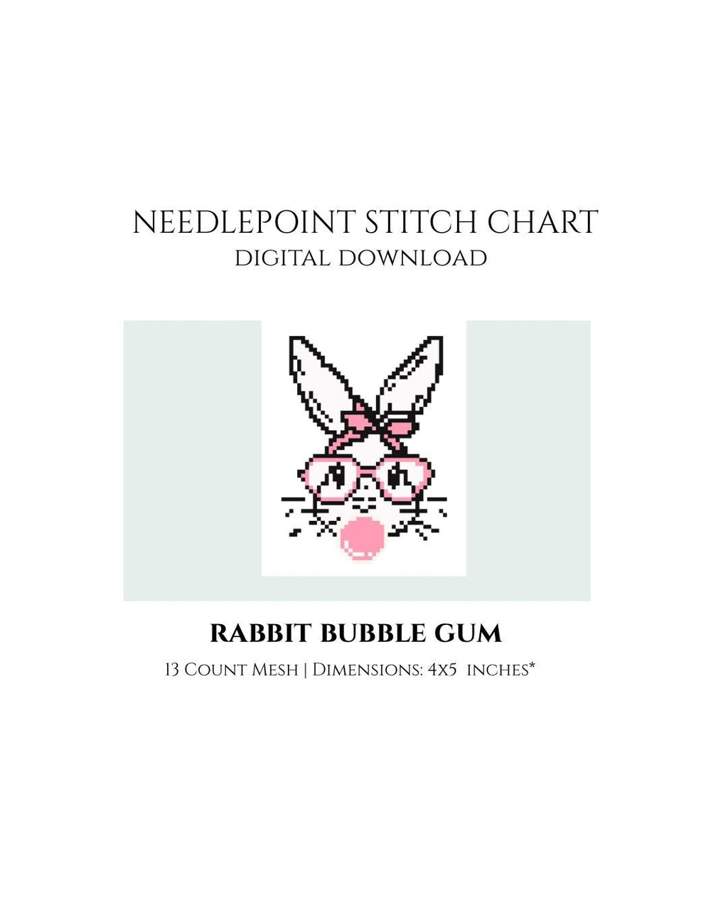 Rabbit Bubble Gum Needlepoint Stitch Chart Digital Download