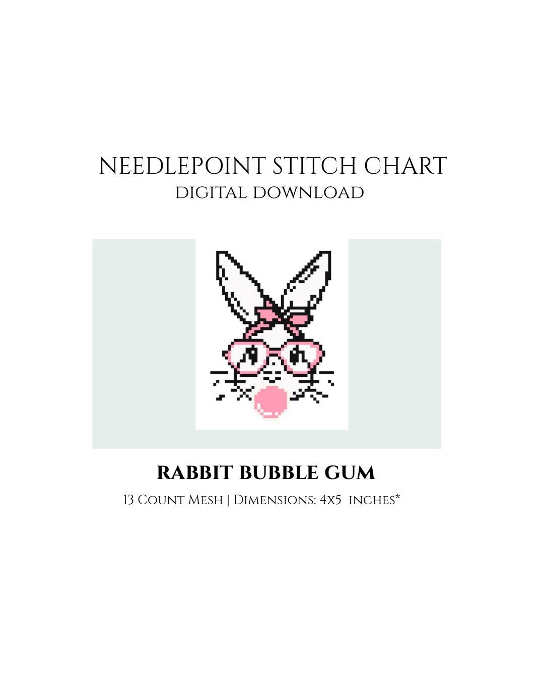 Rabbit Bubble Gum Needlepoint Stitch Chart Digital Download
