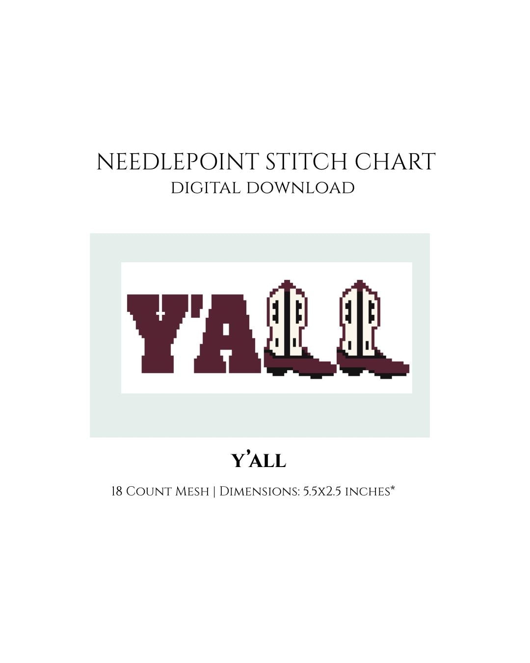 Y’ALL Needlepoint Stitch Chart Instant Digital Download