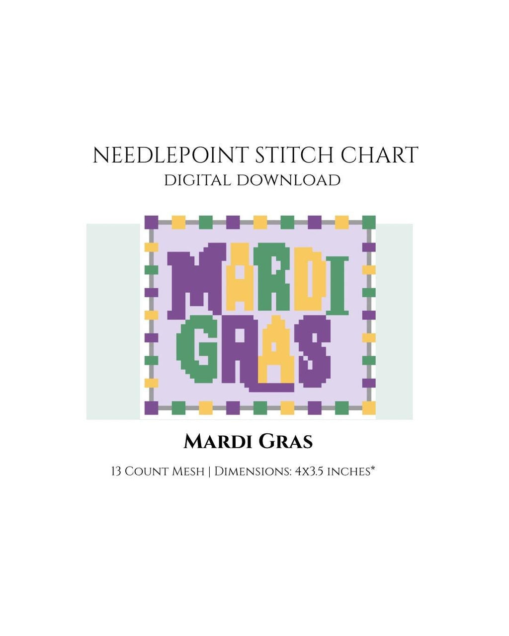 Mardi Gras Needlepoint Stitch Chart Digital Download