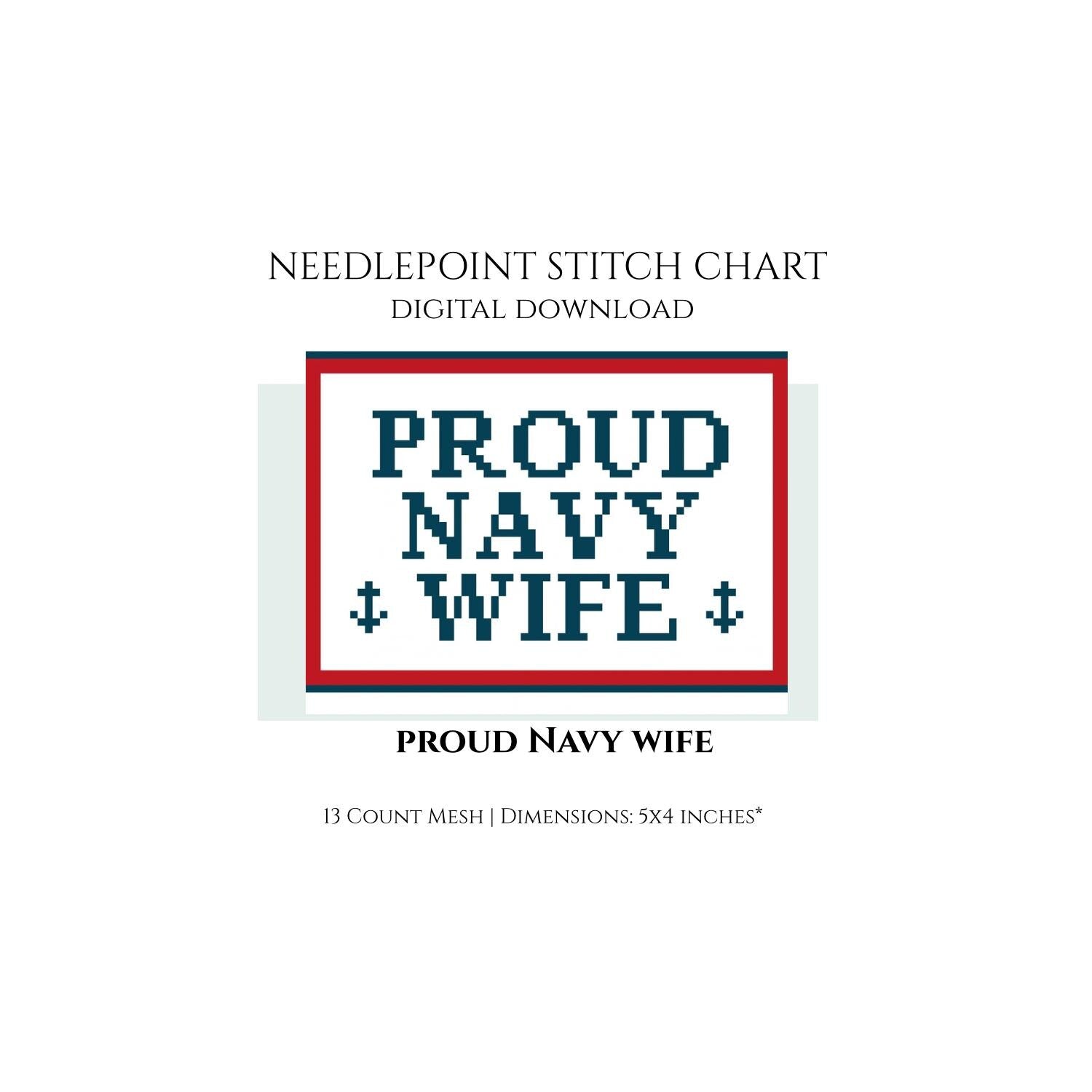 Proud Navy Wife Needlepoint Stitch Chart Digital Download