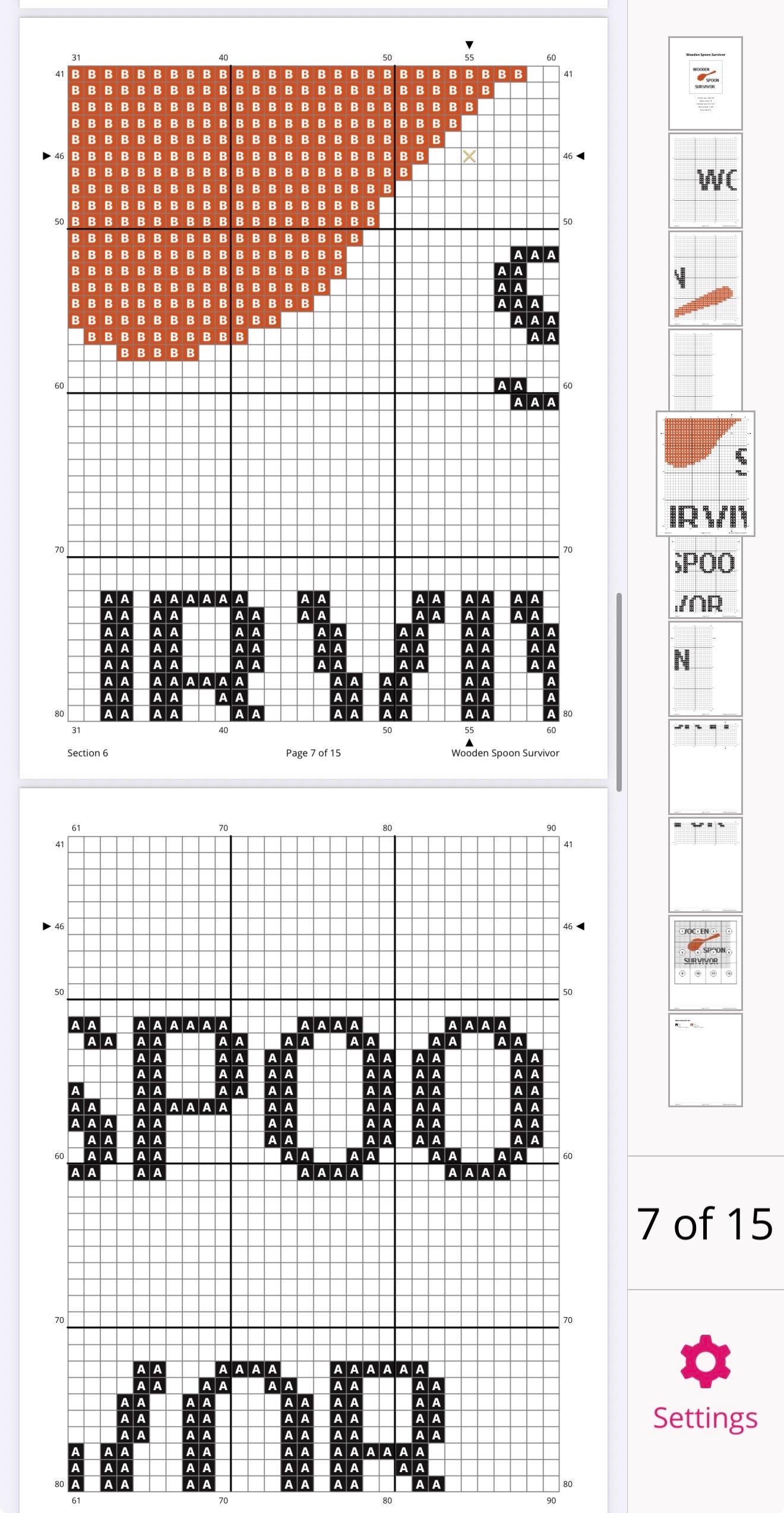 Wooden Spoon Survivor Needlepoint Stitch Chart Digital Download