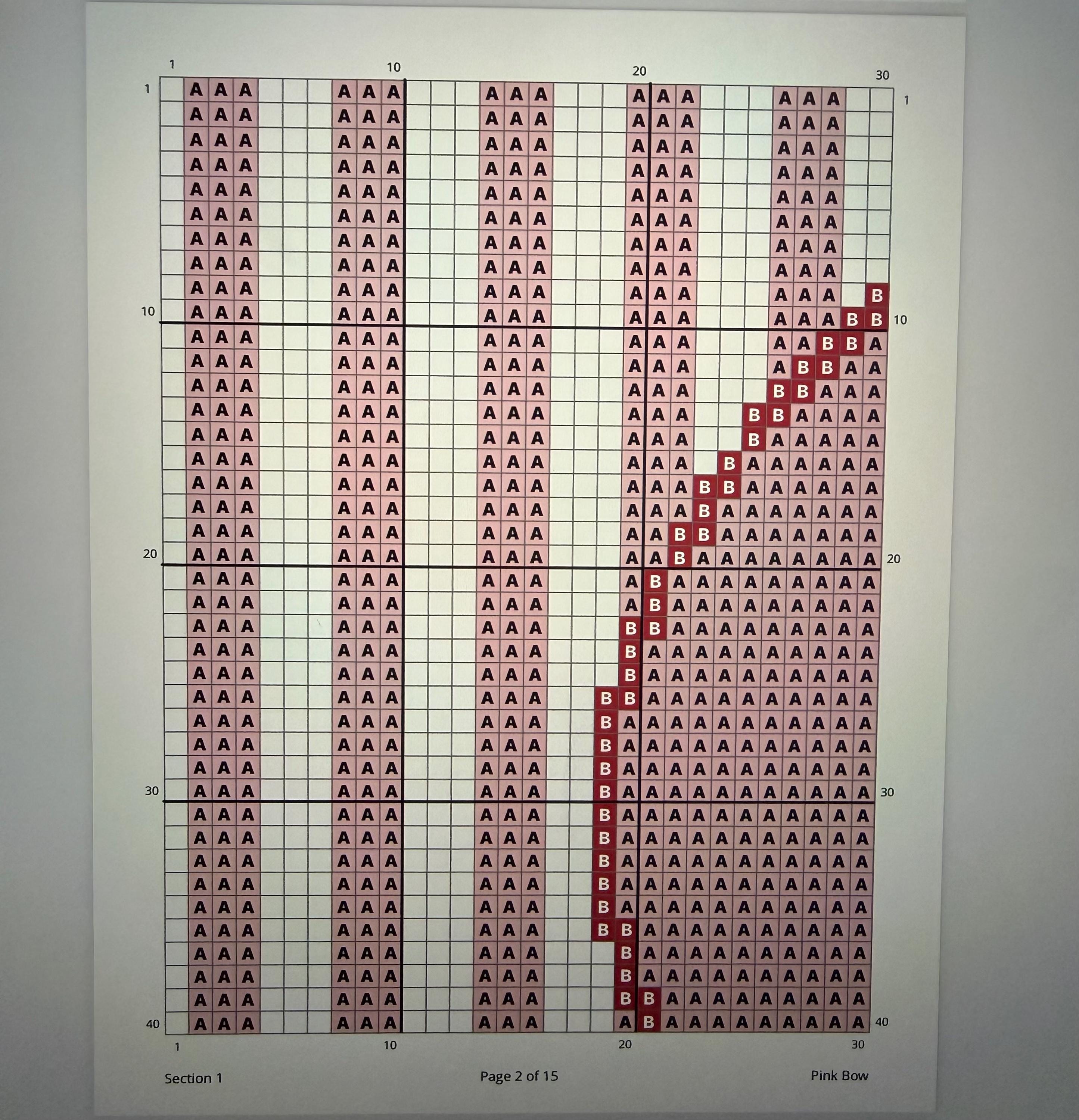 Pink Bow Needlepoint Stitch Chart Digital Instant Download