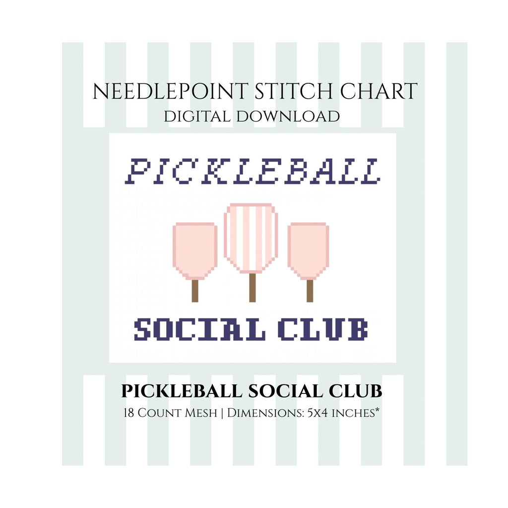 Pickleball Social Club Needlepoint Stitch Chart Digital Download