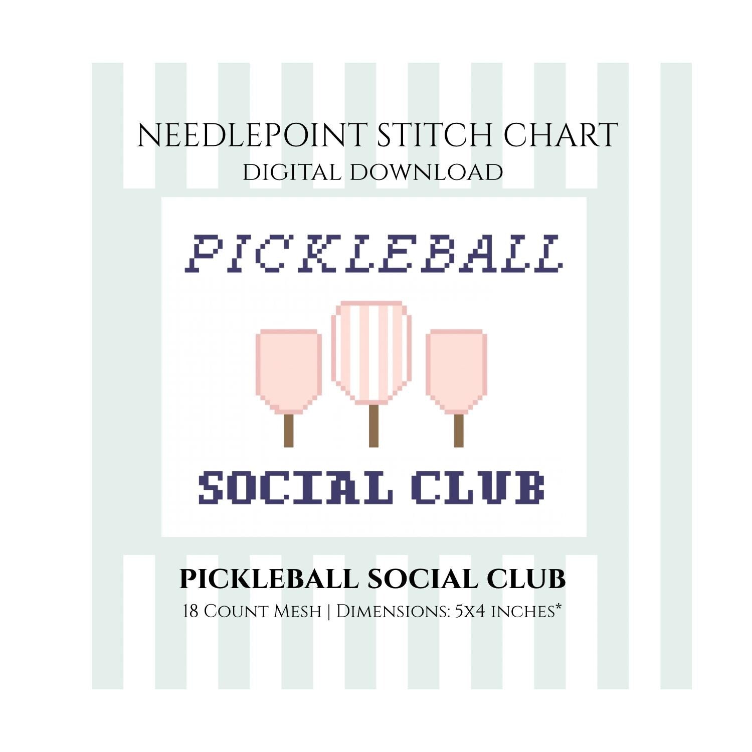Pickleball Social Club Needlepoint Stitch Chart Digital Download